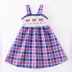 Boutique Red White Blue Smocked American Flags Patriotic Dress size 5